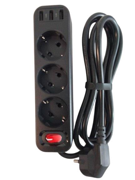 Фильтр сетевой Hoco NS2 НА 3USB 3 розетки 1,8 м Black