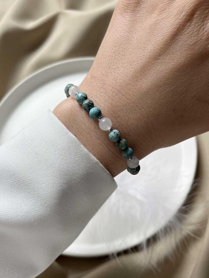 Браслет з блакитної яшми та місячного каменю (5435)