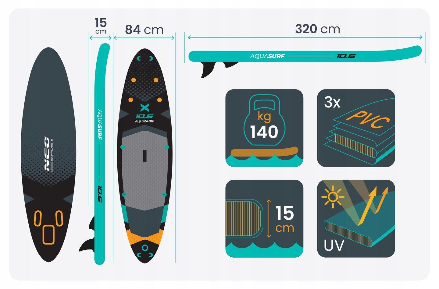 SUP-дошка надувна для серфінга Aquasurf Neo-Sport 320x84x15 см (170207) - фото 8 SUP-дошка надувна для серфінга Aquasurf Neo-Sport 320x84x15 см (170207) - фото 8
