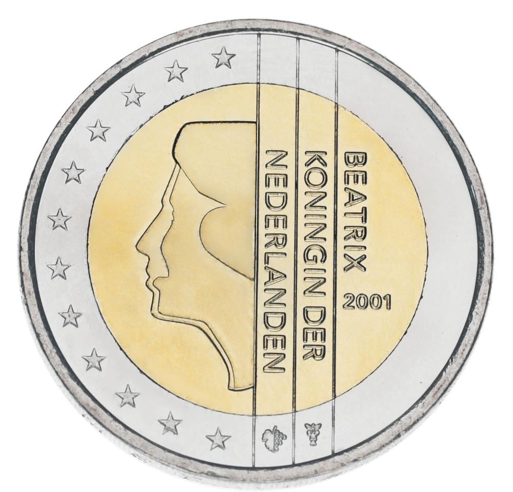 Коллекционная монета Нидерланды 2 евро 2001 Биметалл AU-UNC (М21998)