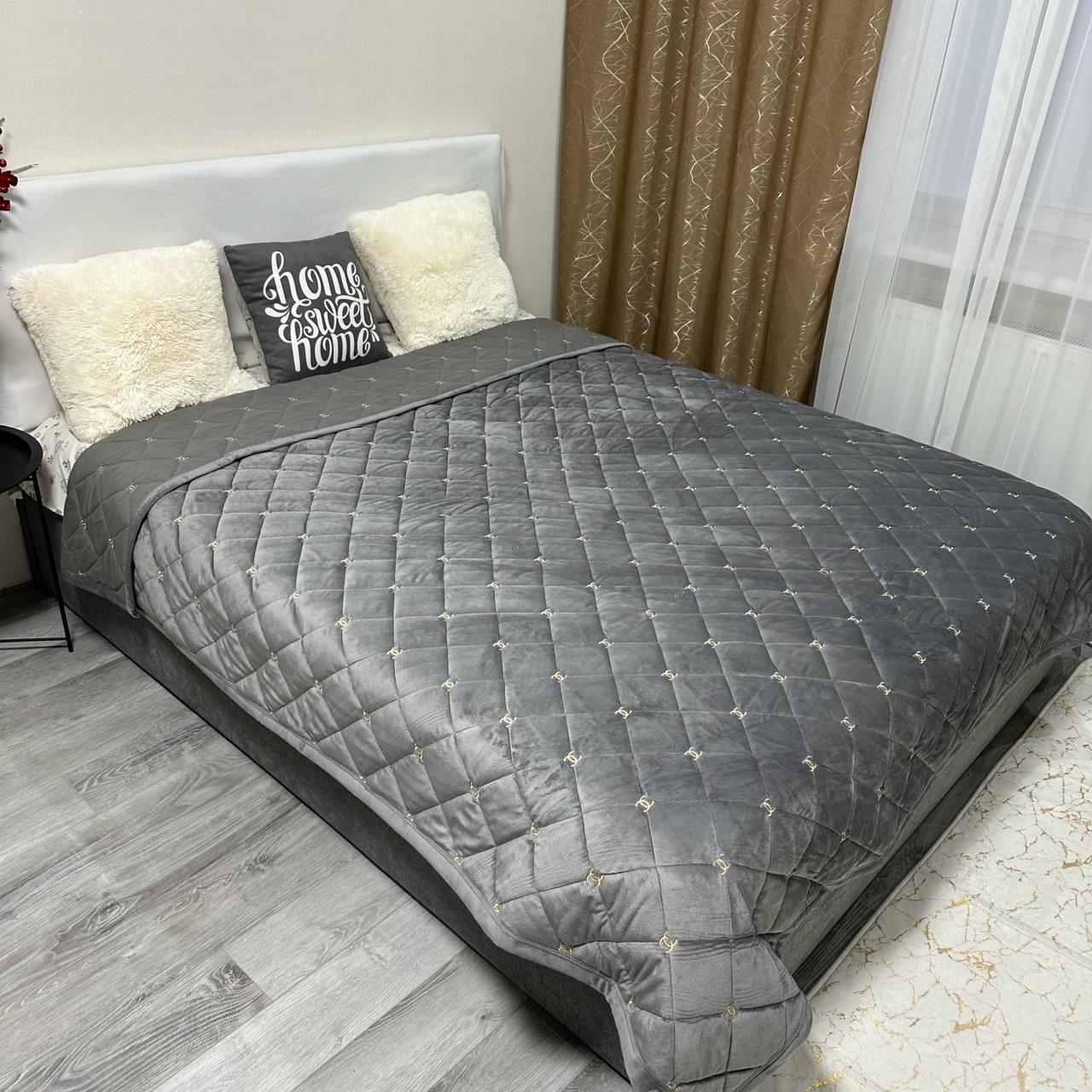 Покривало на ліжко велюрове євро 220x240 см Сірий (28822004)