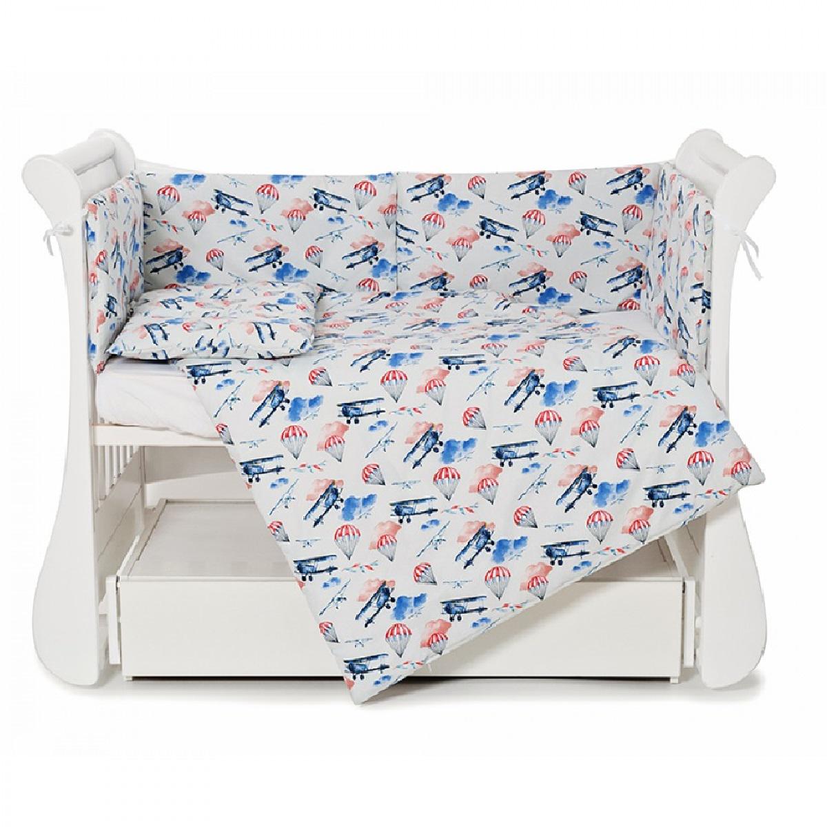 Защитный бампер для детской кроватки Twins Comfort line Самолетики Голубой