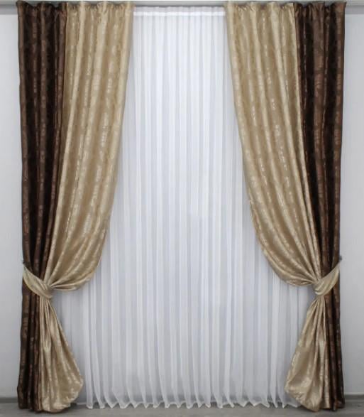 Штори в вітальню 1,5х2,7 м 2 шт. Венге/Бежевий (014дк/531-530ш)