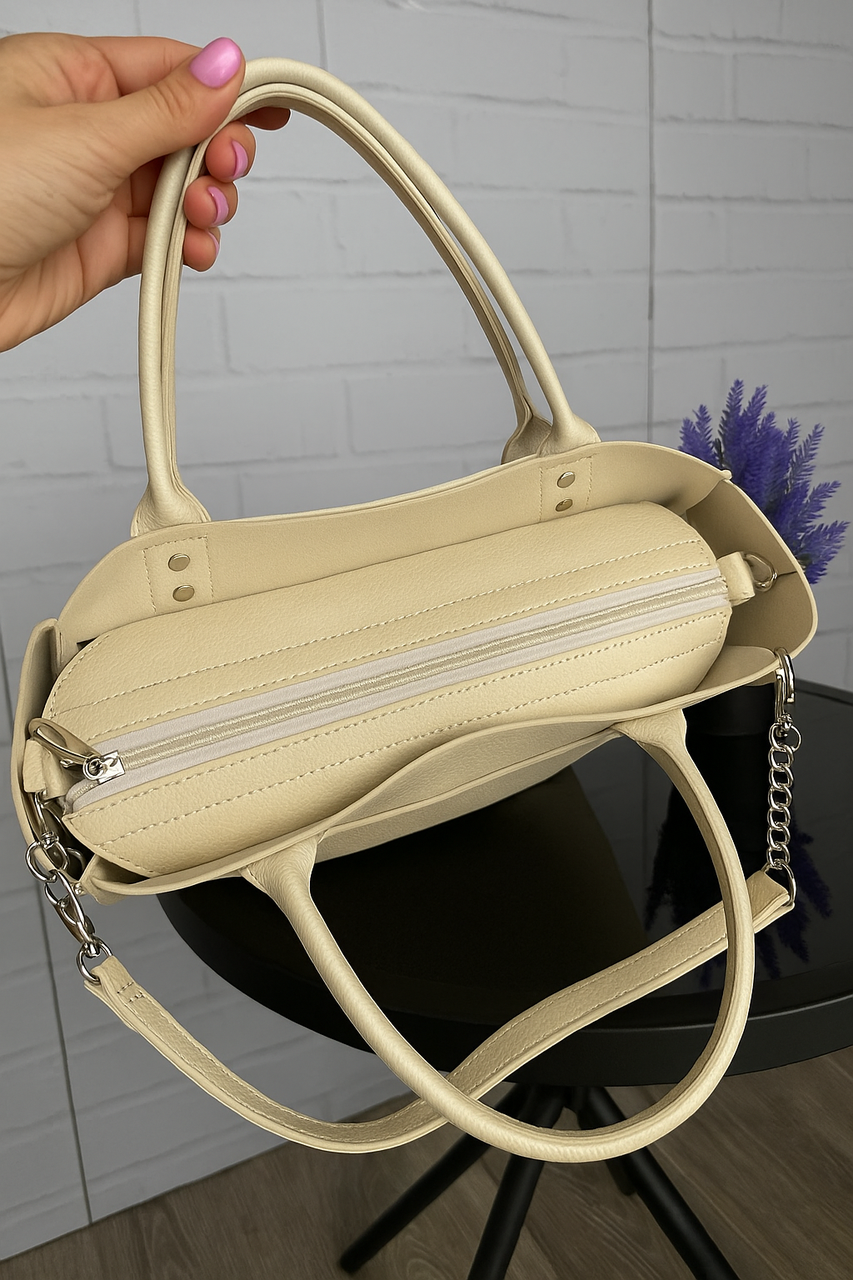 Сумка женская шопер через плечо из экокожи большая качественная для документов Бежевый - фото 3 Сумка женская шопер через плечо из экокожи большая качественная для документов Бежевый - фото 3