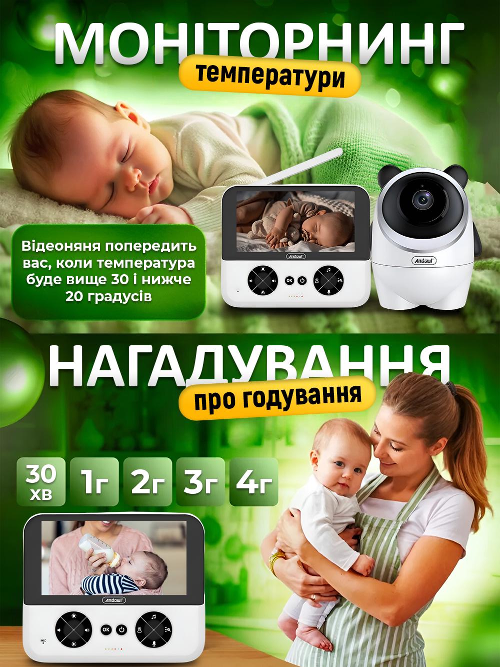 Видеоняня беспроводная радионяня с двухсторонней связью Andowl Q-SX601X1 4,3" Белый (5b03fbac) - фото 4