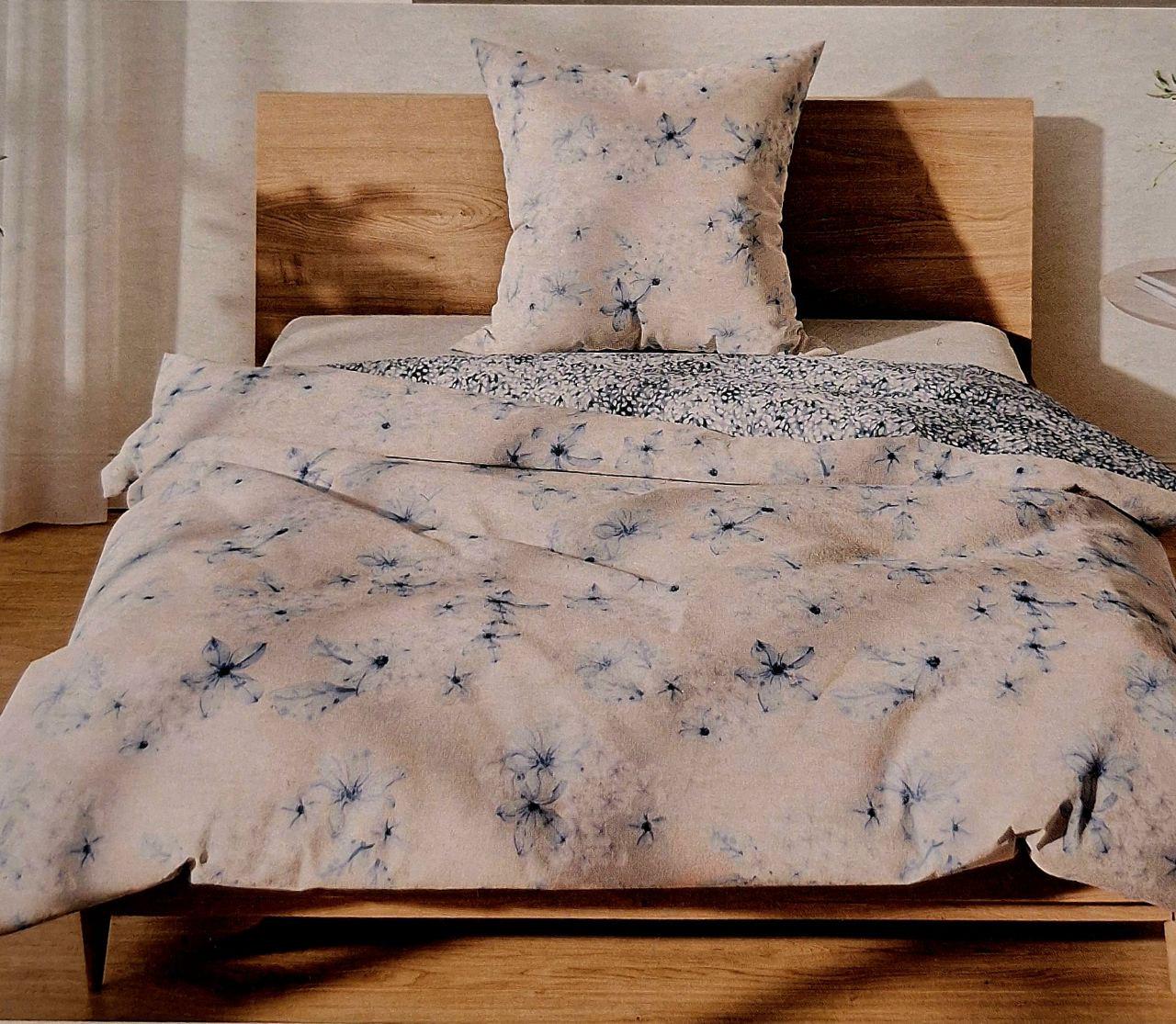 Пододеяльник двусторонний Livarno Home Цветы из ранфорса 155х220 см и наволочка 80х80 см (1655)