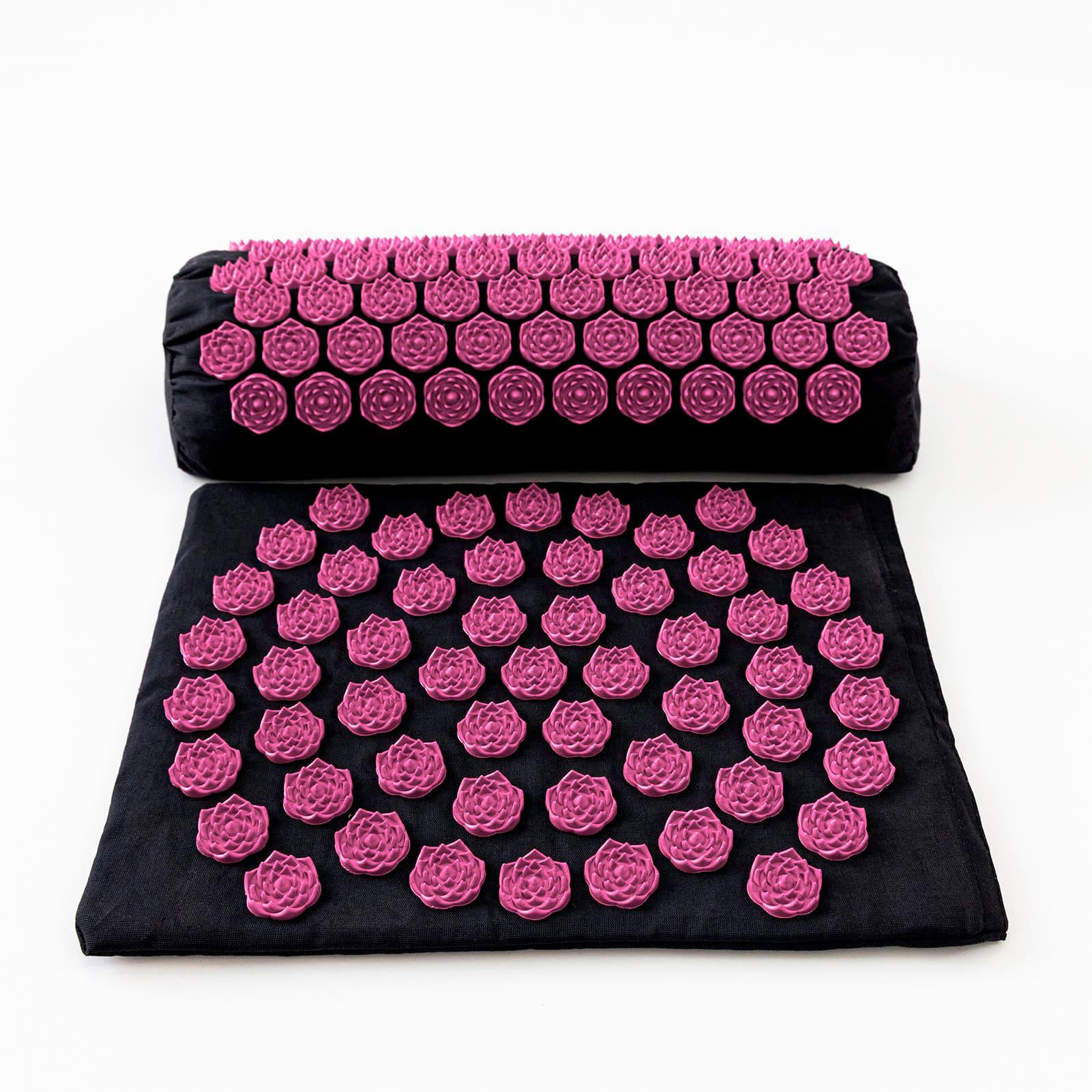 Килимок масажний Аплікатор Кузнєцова/валик/подушка для спини/шиї/ніг OSPORT Lotus Set Чорно-рожевий (n-0003) - фото 3