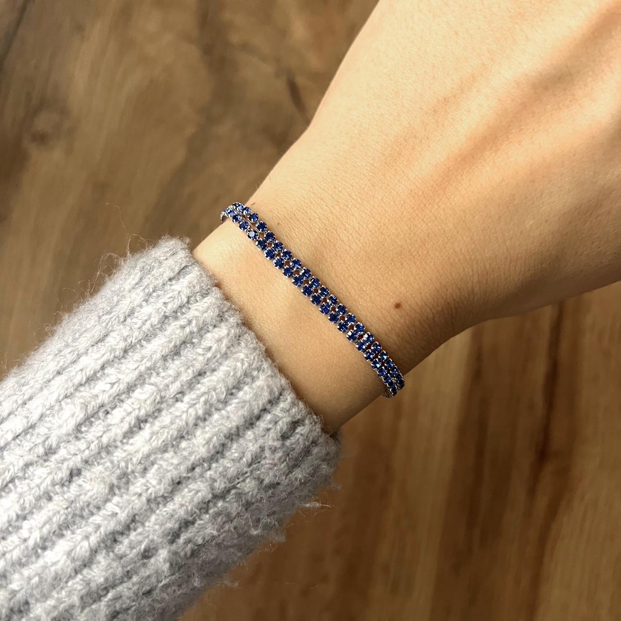 Браслет дорожка кристальная двойная медицинская сталь родий Синий (x081-1) - фото 2 Браслет дорожка кристальная двойная медицинская сталь родий Синий (x081-1) - фото 2