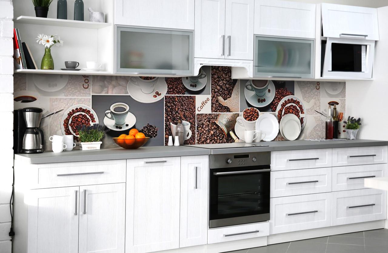 Кухонный фартук Кофейный коллаж/Кофе/Зерна из самоклеющейся виниловой пленки 60х300 см Коричневый