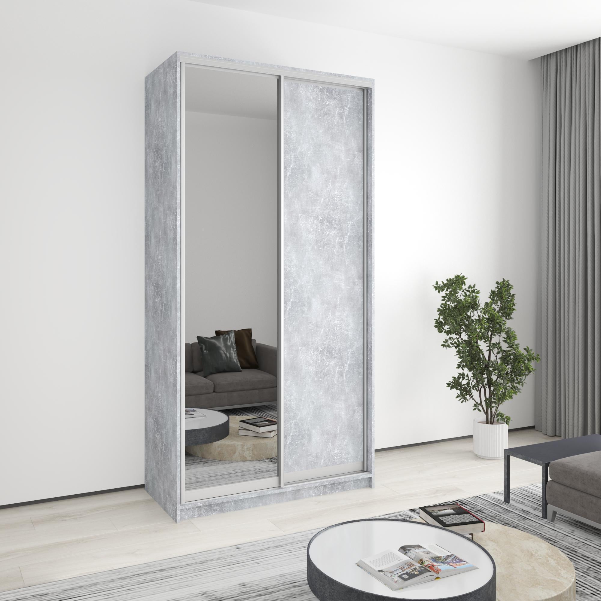 Шкаф-купе двухдверный MebelStar стандарт AL ДСП/зеркало 120x60x240 см Бетон (MBS-3764)