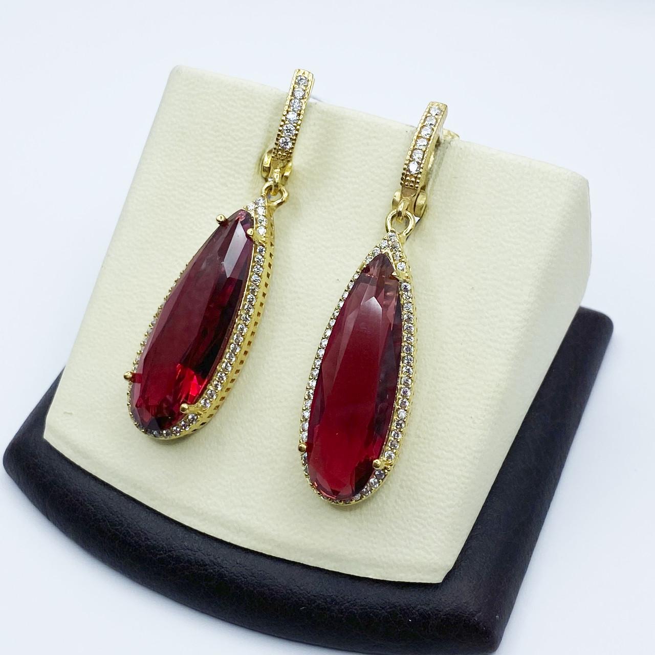 Серьги серебряные Роксолана с турмалином и кубическим цирконием 13,78 г (2055225887)