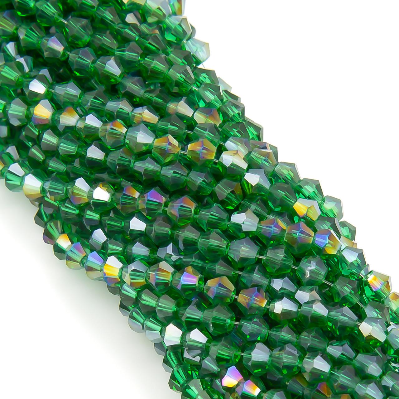 Намистини кришталеві Біконус АВ 4х4,2 мм 95 шт. Зелений (БІ0004к55)