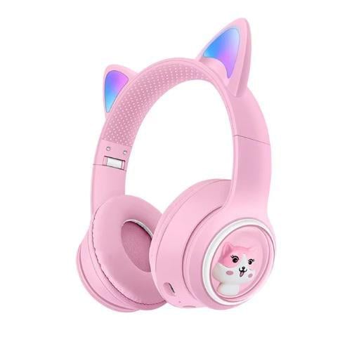 Наушники Bluetooth MDR CAT ear VZV-23M 7805 с подсветкой розовые (20563960)