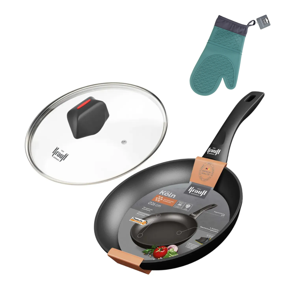 Сковорода Krauff Koln с крышкой с кулинарной рукавицей d 26 см (28750)