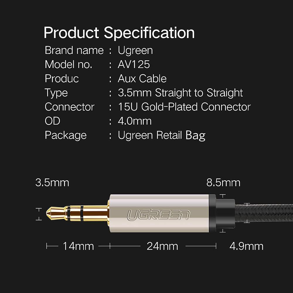 Кабель аудіо UGREEN AV125 3,5 мм Male to 3,5 мм Male Hi-Fi Audio Cable Net Braid 3 м Black (10605) - фото 9 Кабель аудіо UGREEN AV125 3,5 мм Male to 3,5 мм Male Hi-Fi Audio Cable Net Braid 3 м Black (10605) - фото 9