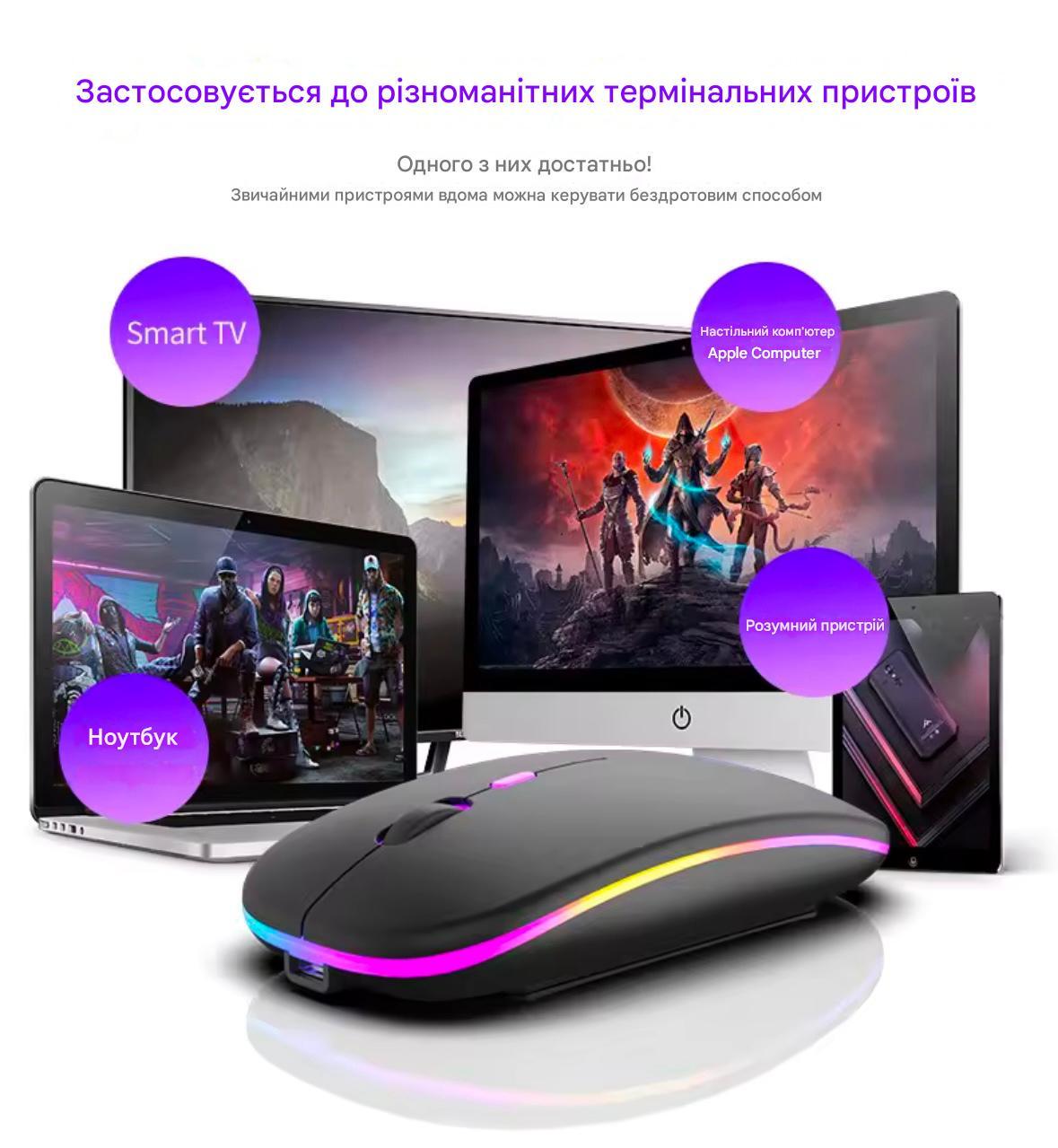 Мышь беспроводная аккумуляторная с RGB-подсветкой 2,4 ГГц BT для ПК - фото 6 Мышь беспроводная аккумуляторная с RGB-подсветкой 2,4 ГГц BT для ПК - фото 6