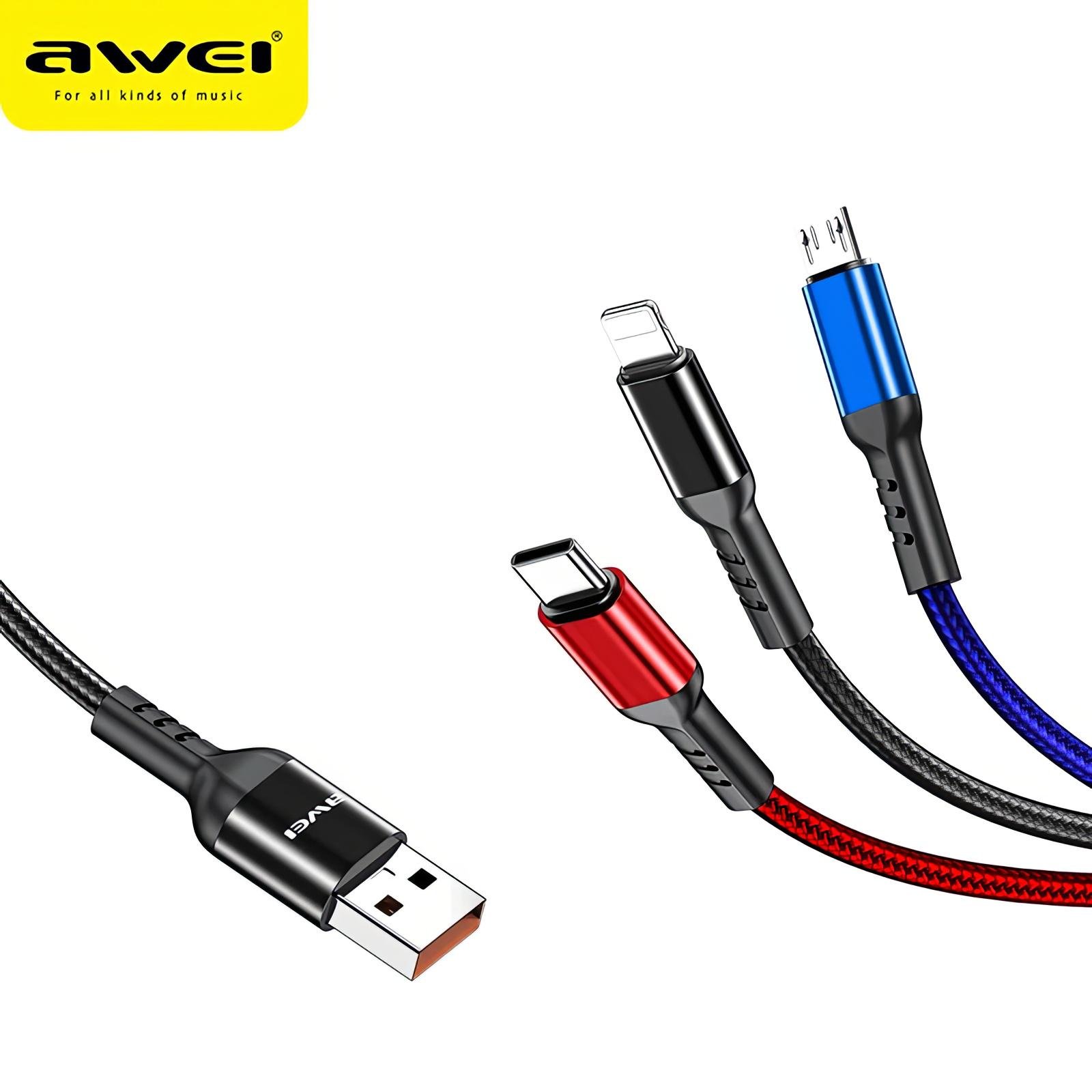 Кабель для зарядки телефона Awei CL-971 3в1 lightning/Micro usb/Type c (1010610-Other) - фото 4