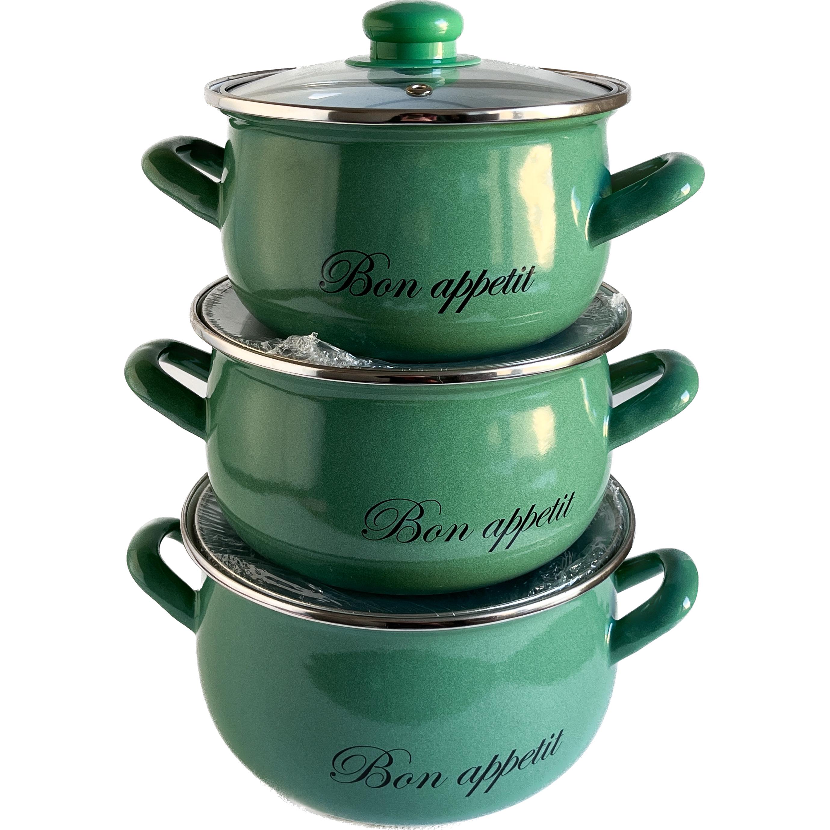 Набір каструль Interos Bon Appetit 3 предмети Малахітовий (293001) - фото 1 Набір каструль Interos Bon Appetit 3 предмети Малахітовий (293001) - фото 1