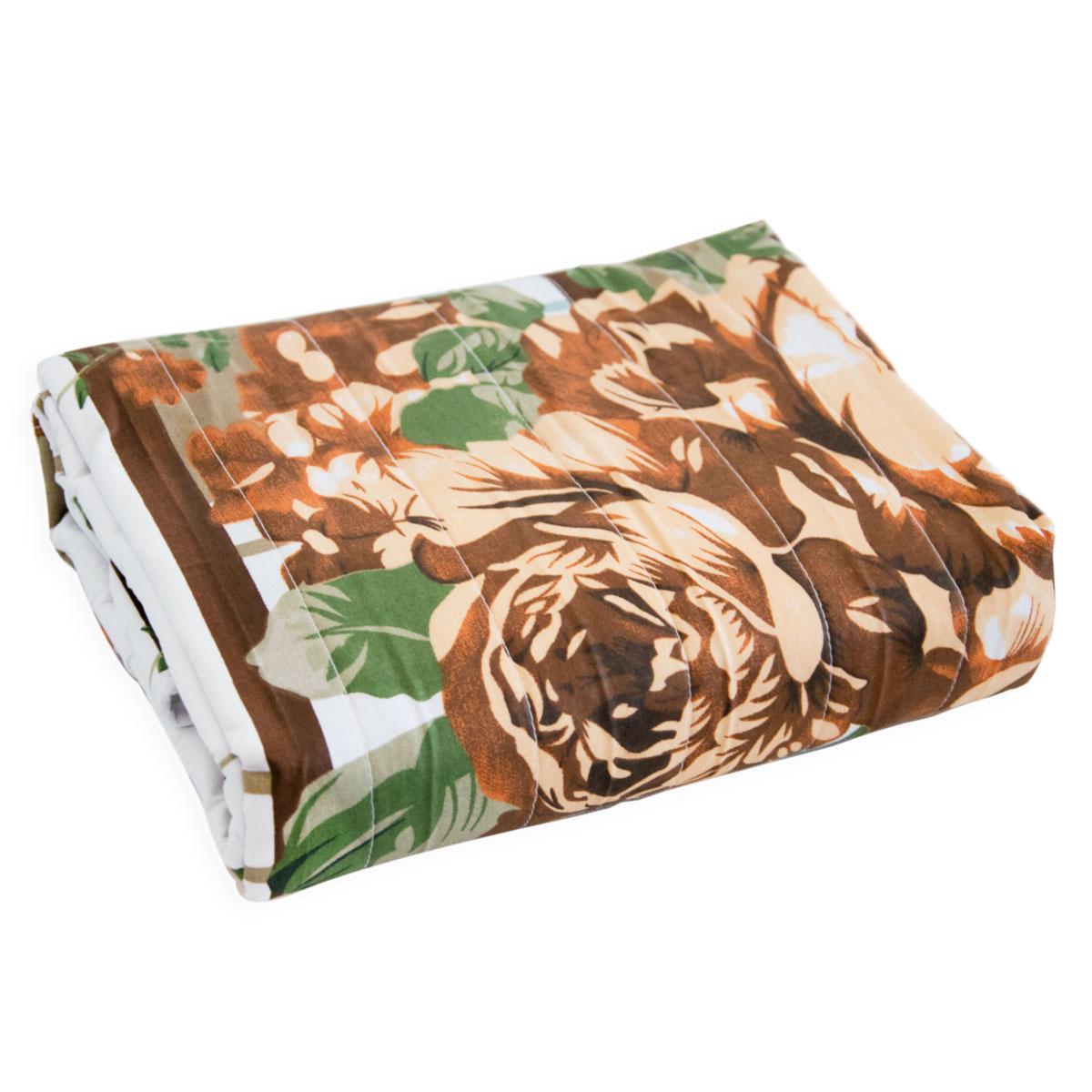 Электропростынь с подогревом двуспальная Трио 150х120 см Коричневые цветы с полосками 02101 (1009616-Other)