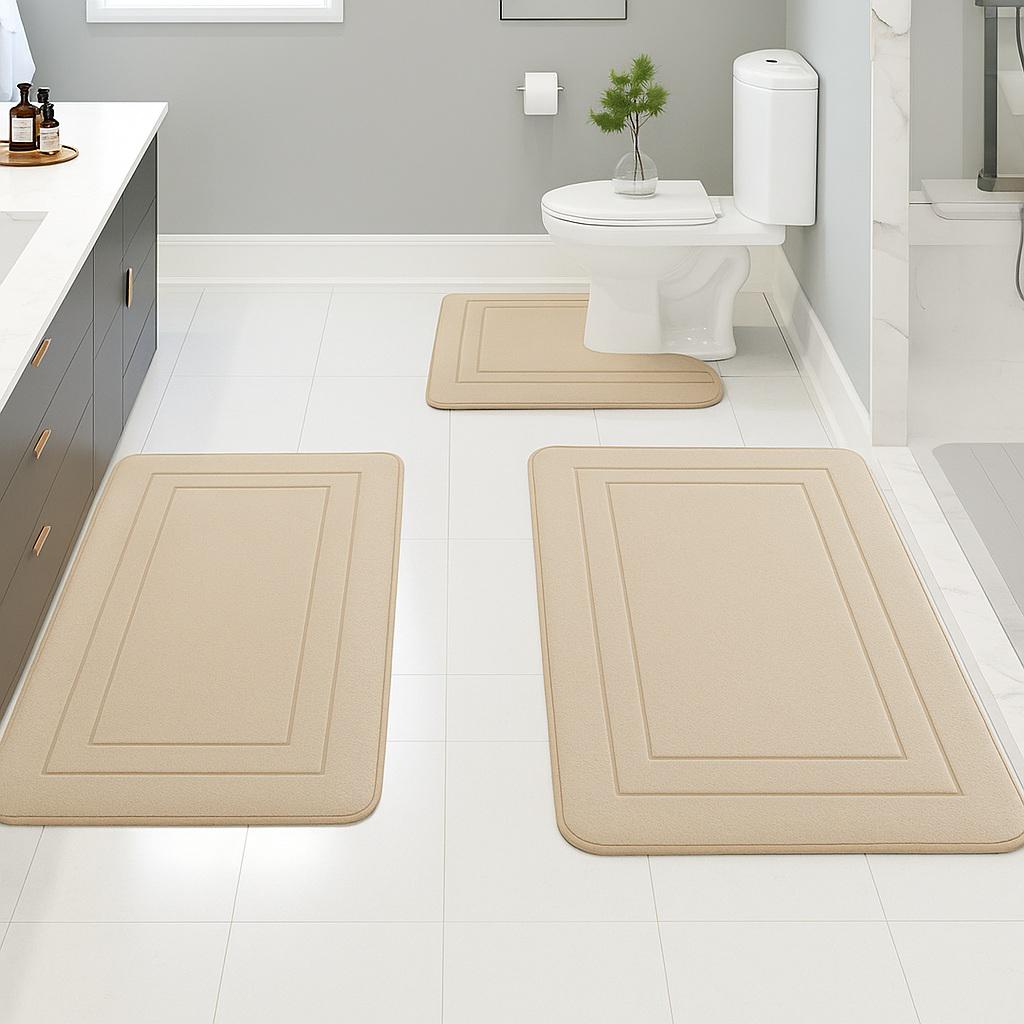 Набір килимків для ванної з ефектом пам'яті KVADRO антиковзкий водопоглинаючий 3 шт. Бежевий (7802663)