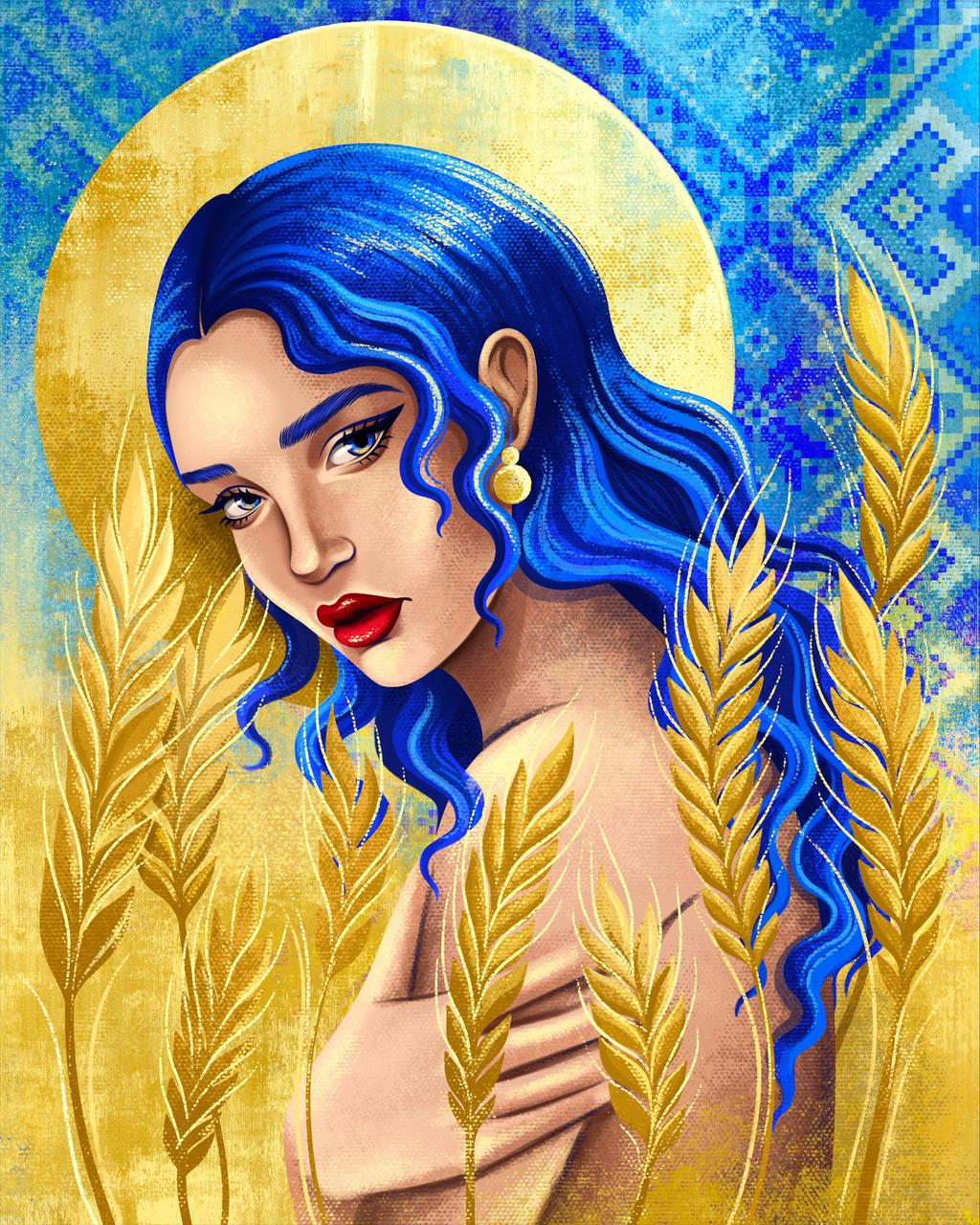 Алмазна мозаїка патріотична Santi Українка з колосками на підрамнику 40х50 см (954388)