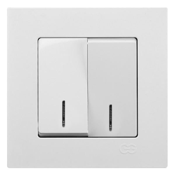 Вимикач 2-клавішний Gunsan Eqona 1401100100104 з підсвічуванням Білий Вимикач 2-клавішний Gunsan Eqona 1401100100104 з підсвічуванням Білий