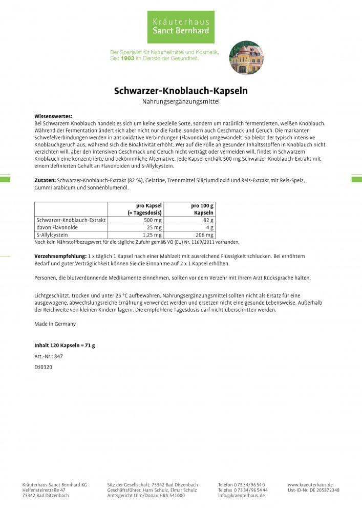 Экстракт ферментированного черного чеснока Sanct Bernhard Schwarzer Knoblauch 500 мг 120 капсул (000847) - фото 2