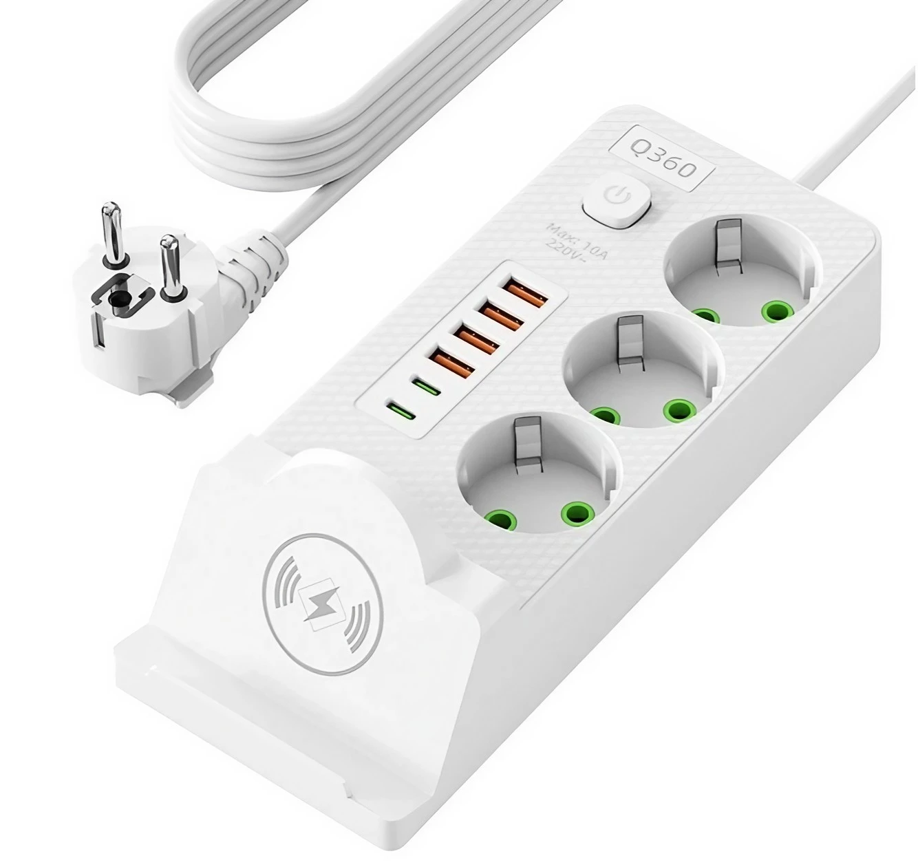 Удлинитель с беспроводной зарядкой/LED-индикатором/3 розетками 220 В 4 USB та 2 Type C 3 м (М 17725) Удлинитель с беспроводной зарядкой/LED-индикатором/3 розетками 220 В 4 USB та 2 Type C 3 м (М 17725)