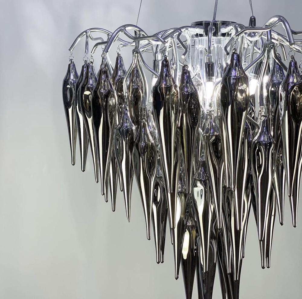 Люстра з підвісними об’ємними скляними елементами 80 см (Y 03 CH/GR) - фото 5 Люстра з підвісними об’ємними скляними елементами 80 см (Y 03 CH/GR) - фото 5