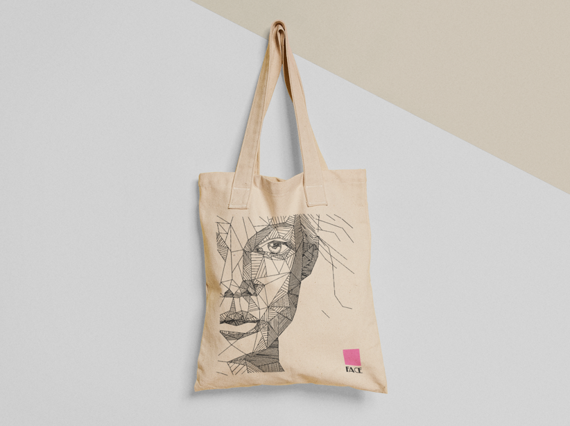 Эко-сумка шоппер с принтом Лицо 38х40 см Бежевый (ПН45-Т)