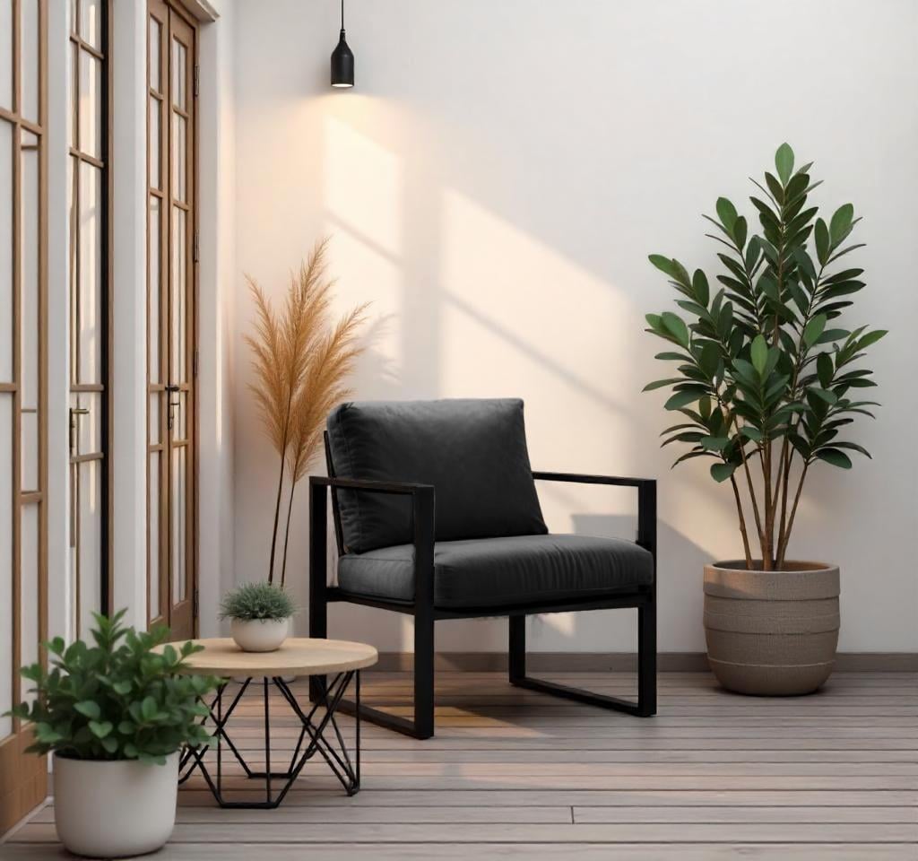 Кресло металлическое Tobi Sho Лофт Стейт/DV1 с подлокотниками и мягкими подушками 750х700х700 мм велюр Черный/37