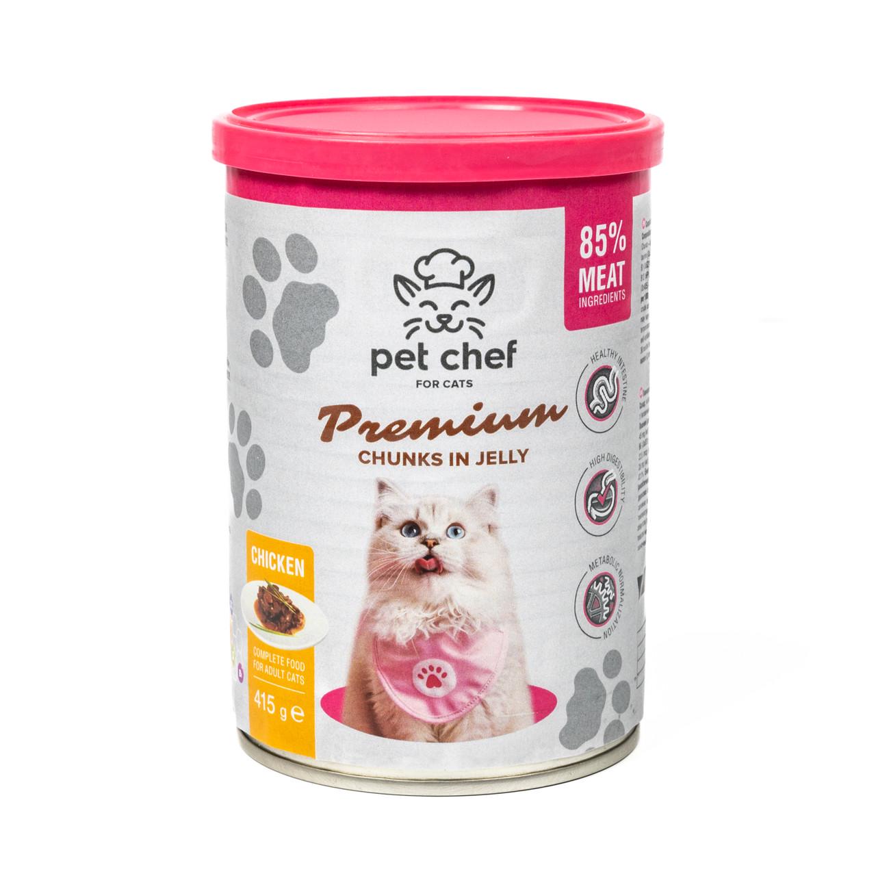 Корм вологий для дорослих котів Pet Chef шматочки в желе з куркою 415 г (93564) - фото 3 Корм вологий для дорослих котів Pet Chef шматочки в желе з куркою 415 г (93564) - фото 3