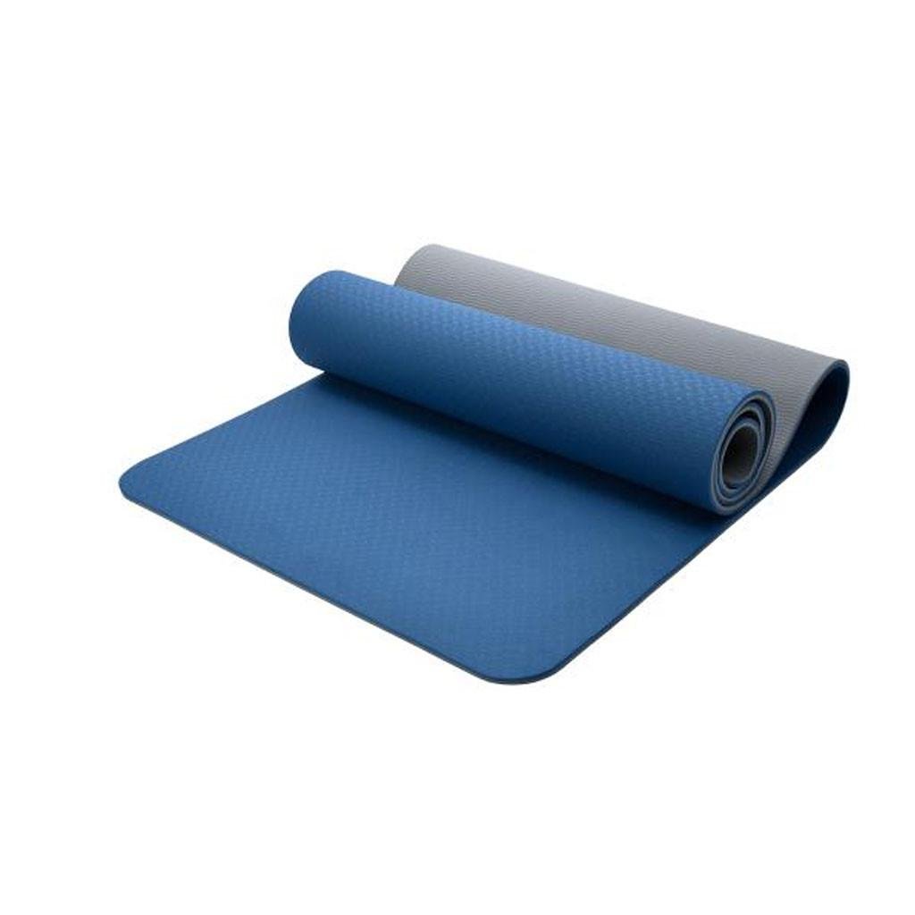 Коврик для йоги фитнеса спорта двусторонний не скользкий TPE 183х61 см 8 мм Сине-серый