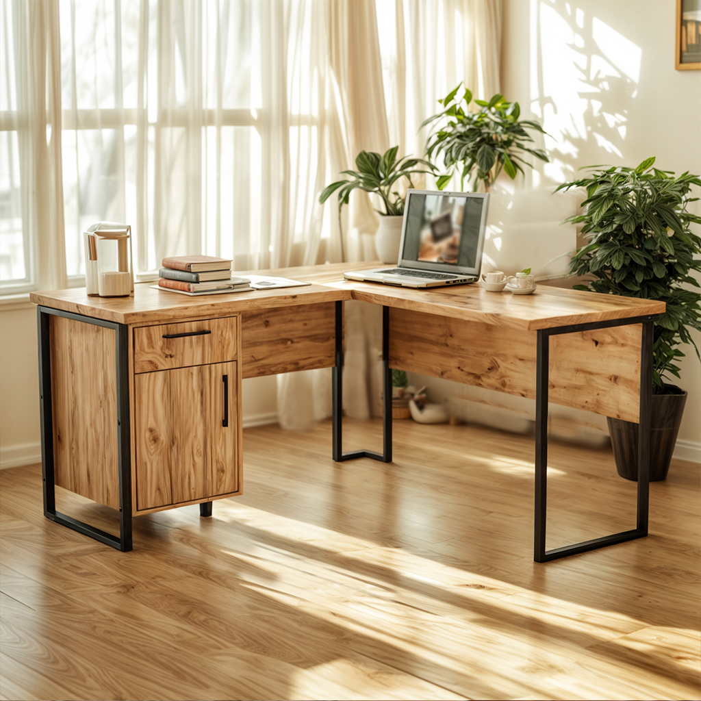 Стол угловой офисный Tobi Sho LOFT Gold СУЛГ/4-1 с тумбой столешница 18 мм 1600х1400х750 Дуб аппалачи