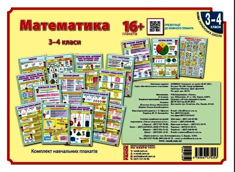 Учебная тетрадь 'Математика. 3-4 класи. Плакати для початкової школи'' Ранок Шевченко К.Н./Щербак Г.В. 9789667475253 (9789667475253)