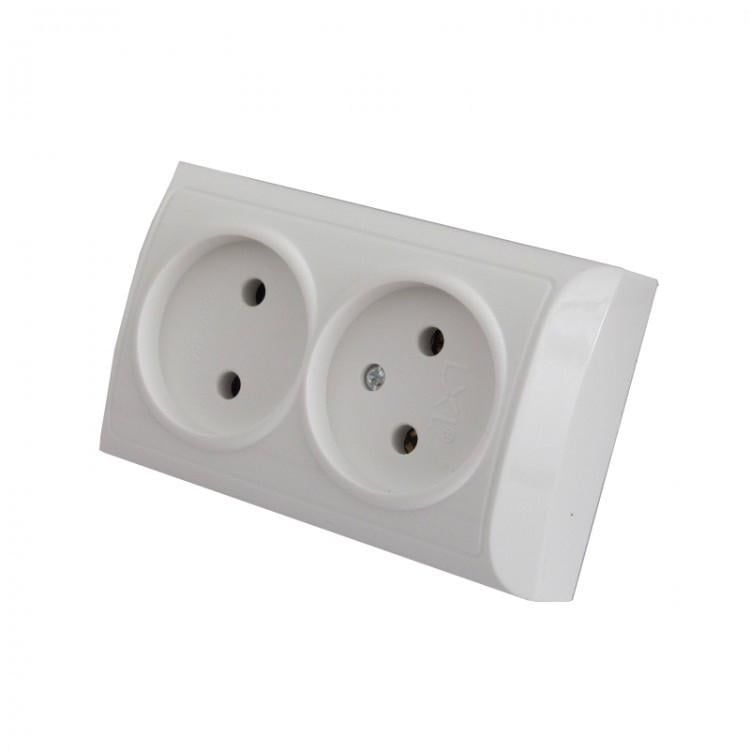 Розетка двойная LXL TERRA без заземления Белый (2945)