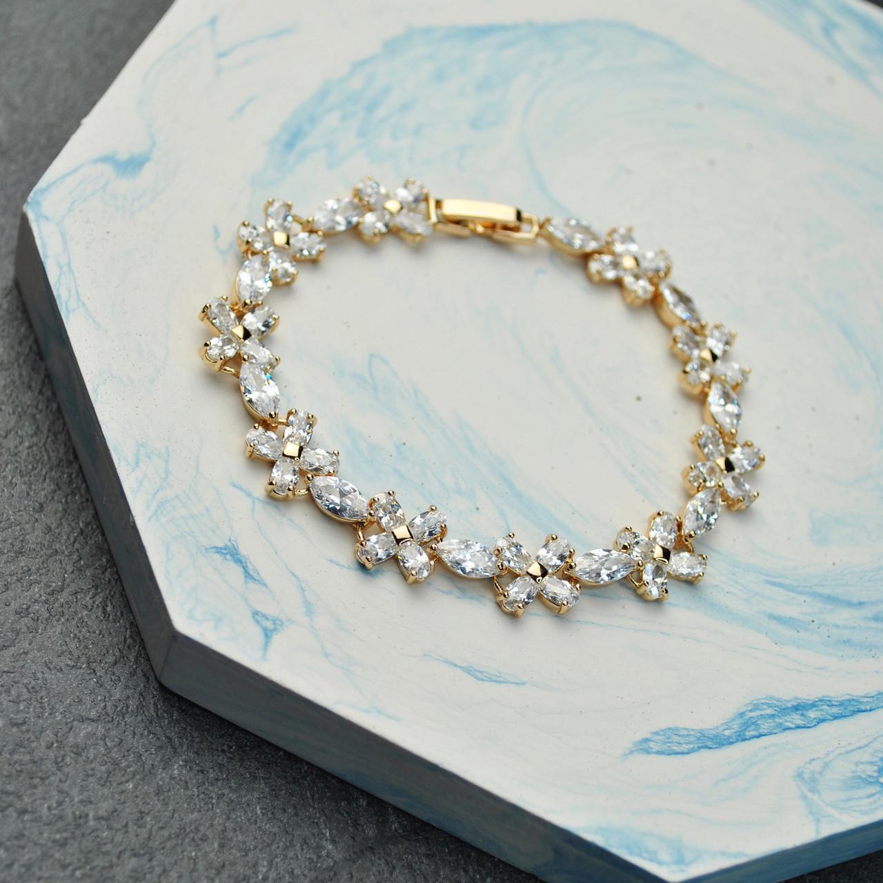 Браслет Кристальные цветы медицинская сталь позолота (x079)