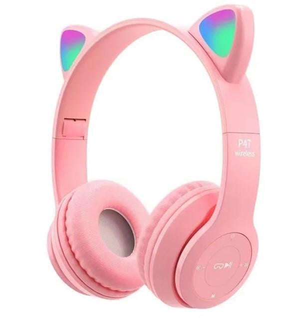 Наушники Cat Ear P47 Bluetooth LED с кошачьими ушками Розовый
