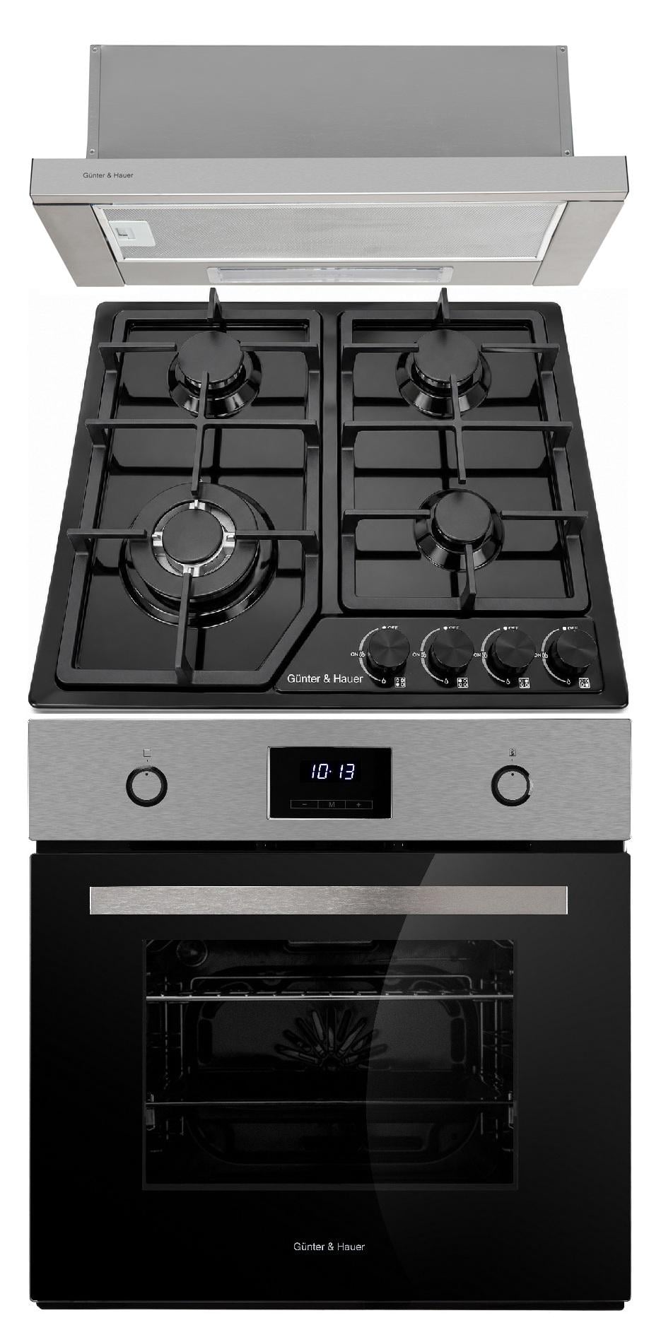 Шкаф духовой Gunter&Hauer EOM 857 BTEL/Варочная поверхность газовая Gunter&Hauer GH 609 B/Вытяжка AGNA 600 X