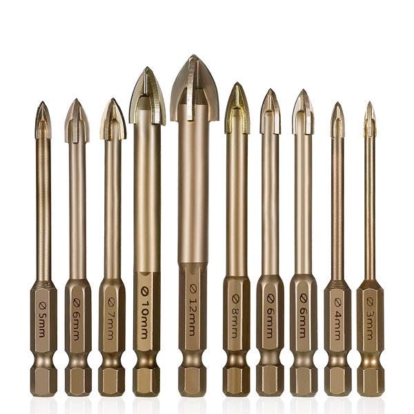 Набор сверл твердосплавных для хрупких материалов 10 шт. 3–12 мм (30365062)