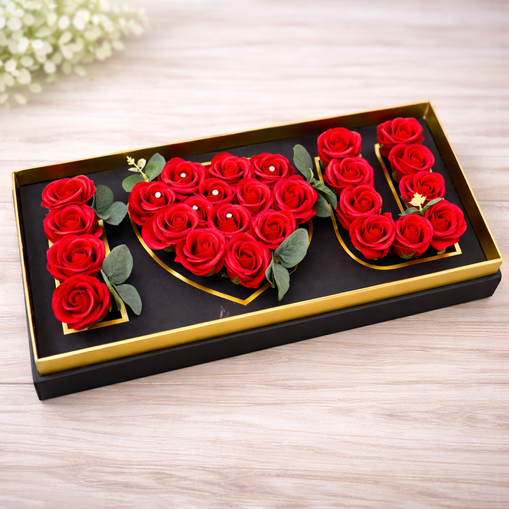 Троянди мильні композиція I Love Yo в акриловій подарунковій коробці Червоний (06-F-7675)
