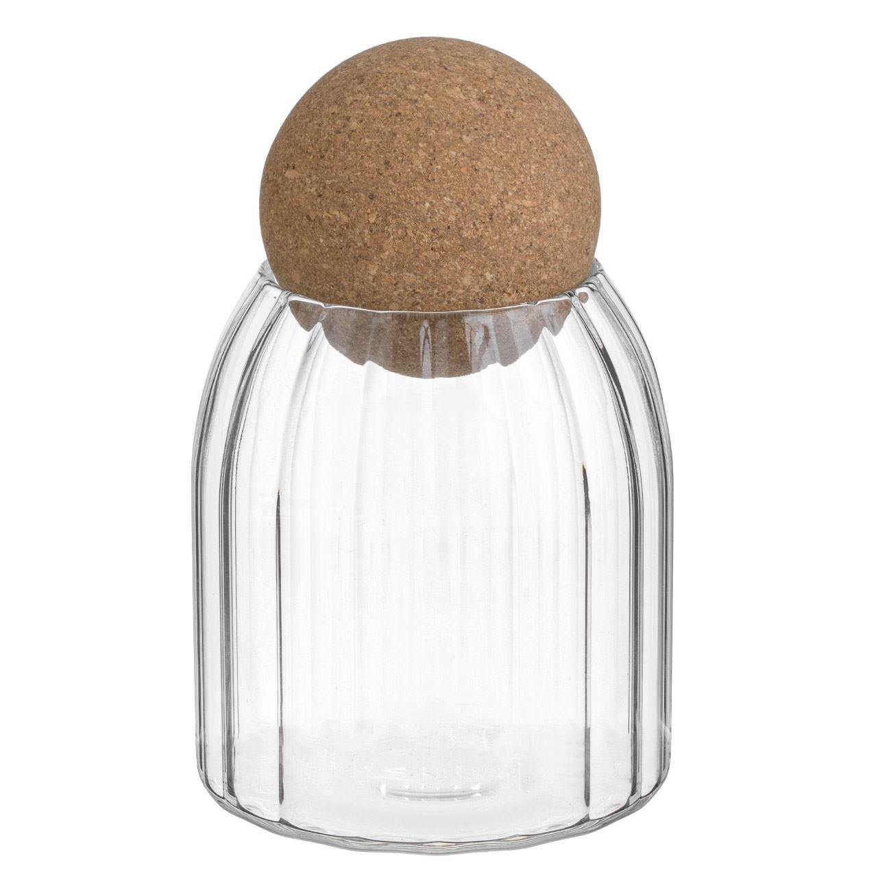 Банка для хранения стеклянная в полоску с пробковой крышкой 490 мл Прозрачный (20839129)