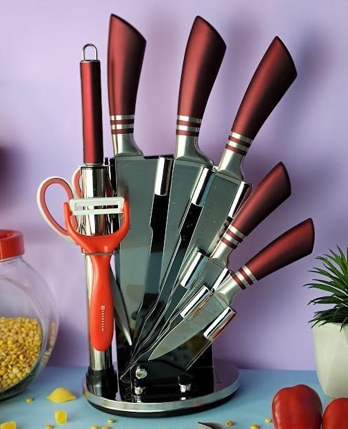 Набор кухонных ножей с подставкой Edenberg EB-913 9 предметов Красный (2530555666) - фото 5 Набор кухонных ножей с подставкой Edenberg EB-913 9 предметов Красный (2530555666) - фото 5