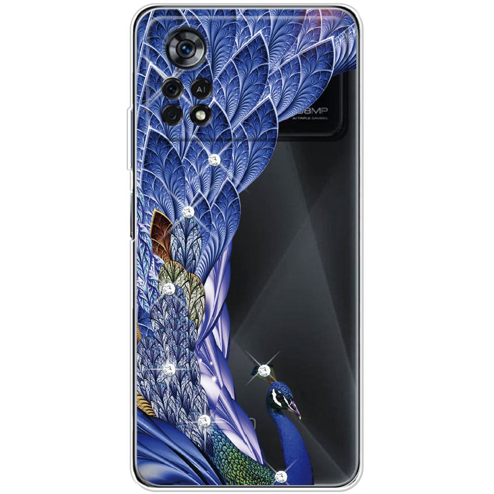 Чехол BoxFace Xiaomi Poco X4 Pro 5G Павлин со стразами Прозрачный силикон (44305-rs7-44305)