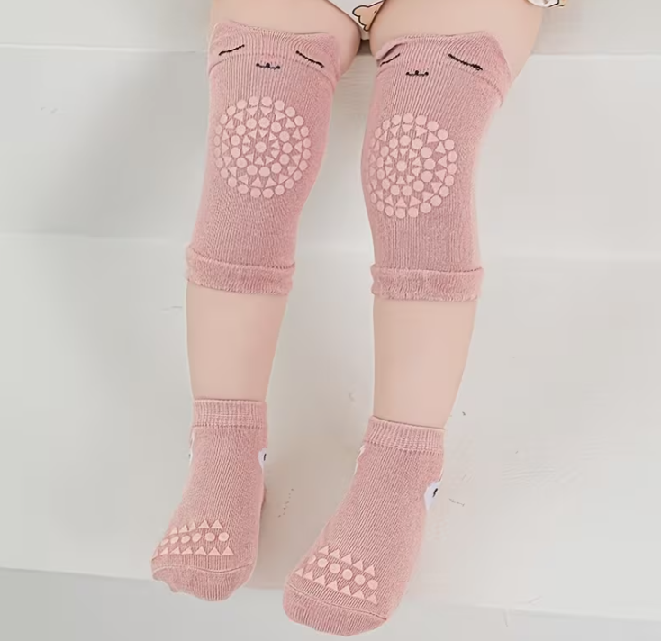 Носки детские антискользящие Мишка с наколенниками для ползания Розовый (Н-1332/1)