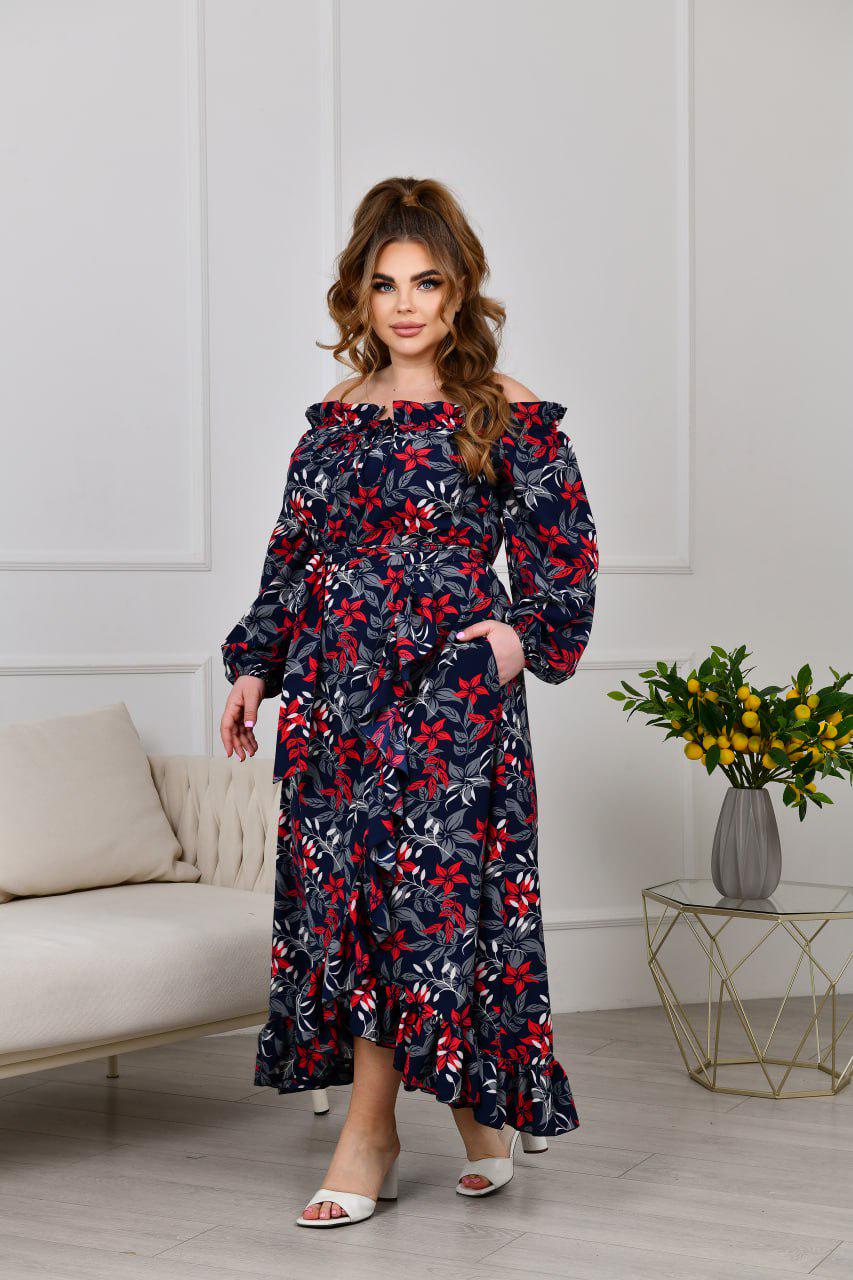 Сукня довга з розрізами р. 64-66 Синій (3641) - фото 5 Сукня довга з розрізами р. 64-66 Синій (3641) - фото 5