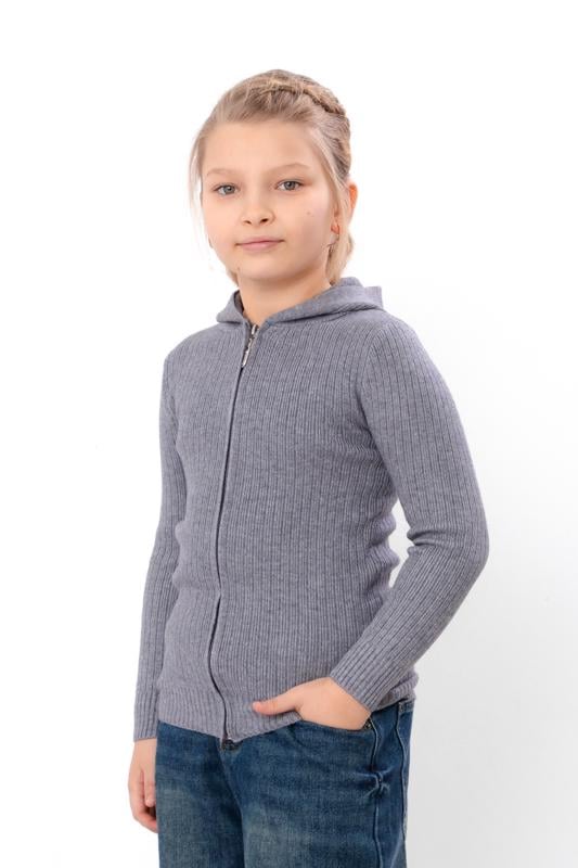 Кофта для дівчинки в рубчик на блискавці з капюшоном Носи Своє 110 см Сірий (18212)