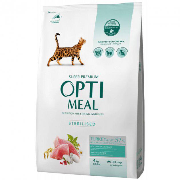 Сухий корм OptiMeal для стерилізованих котів Індичка та овес 4 кг