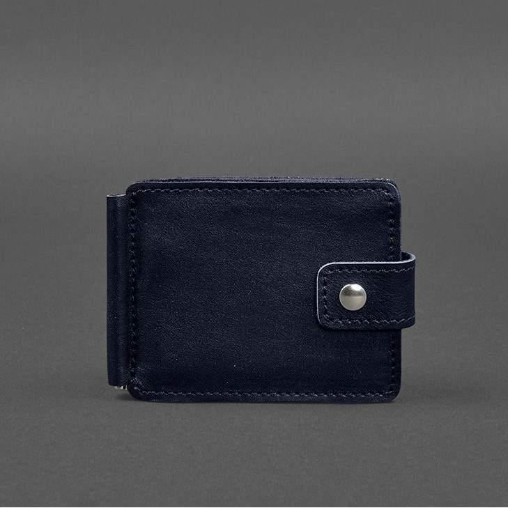 Шкіряне портмоне 13.1 затискач з хлястиком краст Синій (A-028268)