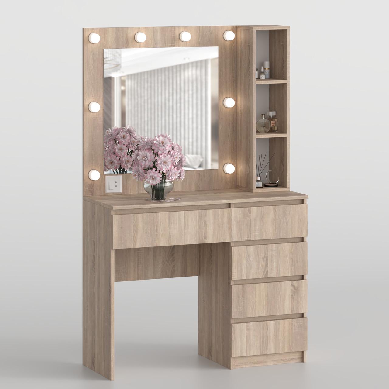 Туалетний столик New and Classic із квадратним дзеркалом 1600х1000х400 мм Дуб сонома